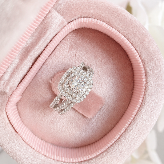 “Sugar Halo” White Gold Plated S925 Sterling Silver Zircon Stacking Ring Set