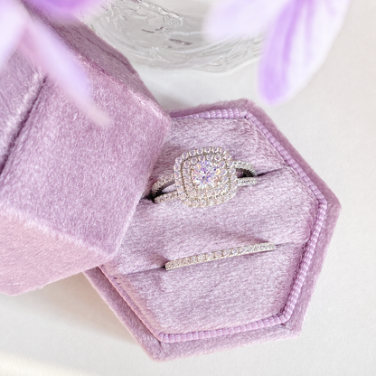 “Sugar Halo” White Gold Plated S925 Sterling Silver Zircon Stacking Ring Set