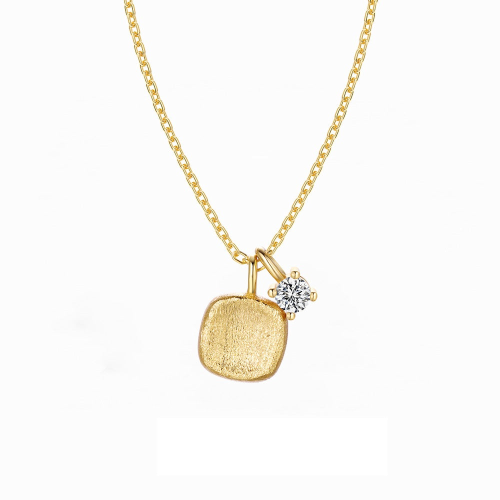 Sugar Cube – Brushed Square Pendant Necklace, 925 Sterling Silver with CZ Accent: Gold | Silver.