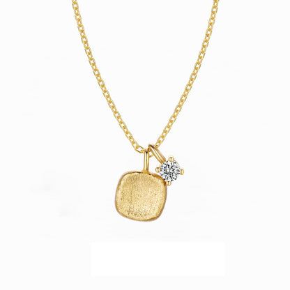 Sugar Cube – Brushed Square Pendant Necklace, 925 Sterling Silver with CZ Accent: Gold | Silver.
