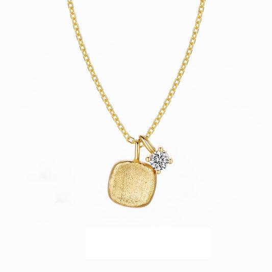 Sugar Cube – Brushed Square Pendant Necklace, 925 Sterling Silver with CZ Accent: Gold | Silver.