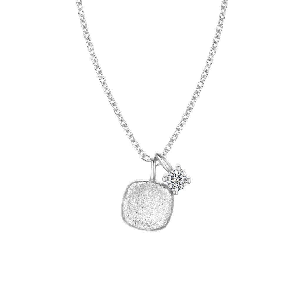 Sugar Cube – Brushed Square Pendant Necklace, 925 Sterling Silver with CZ Accent: Gold | Silver.