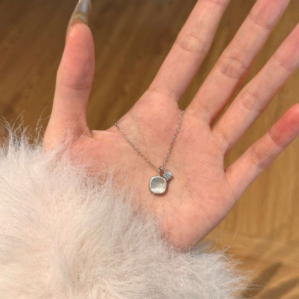 Sugar Cube – Brushed Square Pendant Necklace, 925 Sterling Silver with CZ Accent: Gold | Silver.