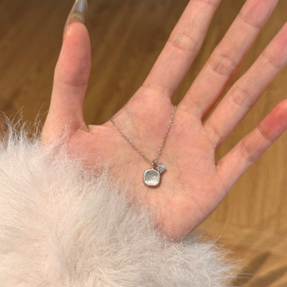 Sugar Cube – Brushed Square Pendant Necklace, 925 Sterling Silver with CZ Accent: Gold | Silver.
