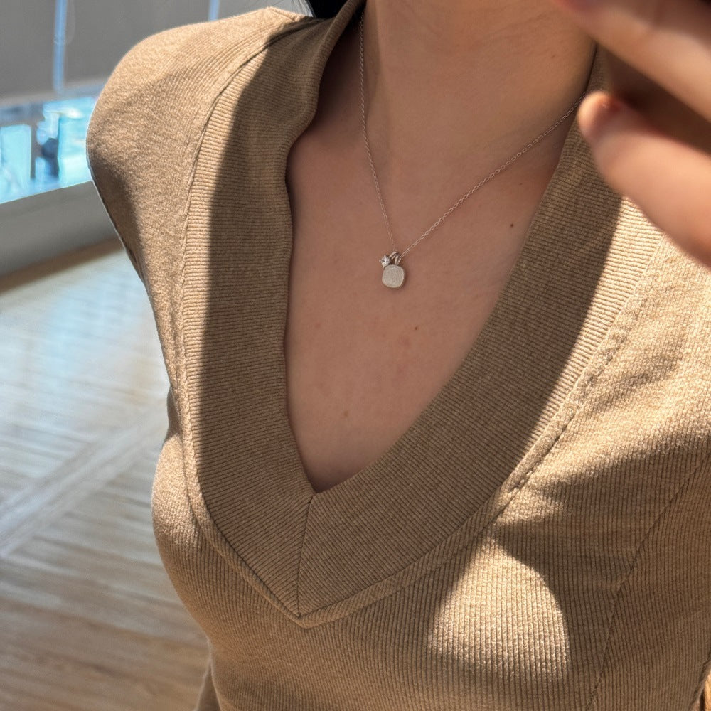 Sugar Cube – Brushed Square Pendant Necklace, 925 Sterling Silver with CZ Accent: Gold | Silver.