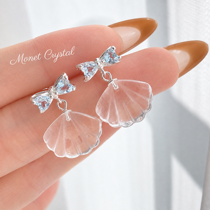 “Summer Keepsake” S925 Sterling Silver White Crystal Shell Necklace & Earrings Set