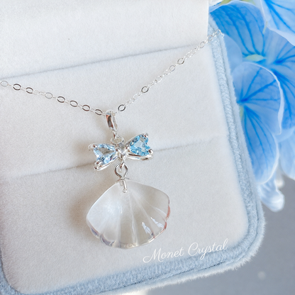 “Summer Keepsake” S925 Sterling Silver White Crystal Shell Necklace & Earrings Set