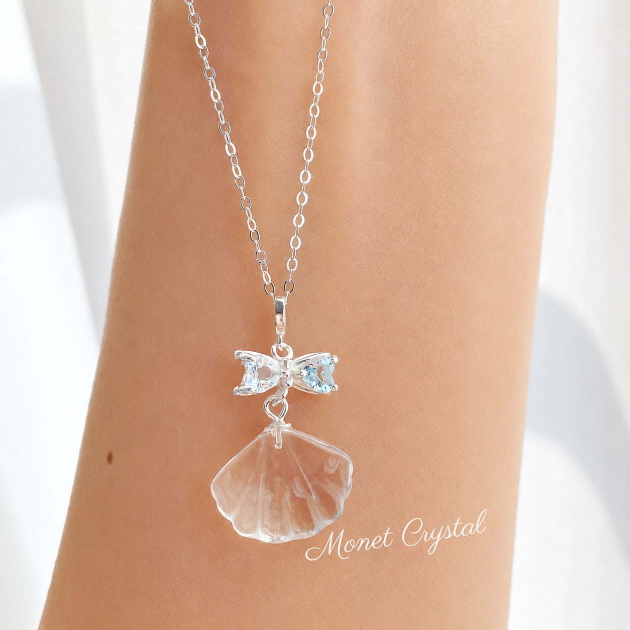 “Summer Keepsake” S925 Sterling Silver White Crystal Shell Necklace & Earrings Set