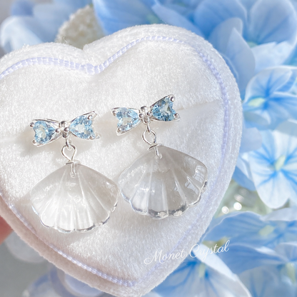 “Summer Keepsake” S925 Sterling Silver White Crystal Shell Necklace & Earrings Set