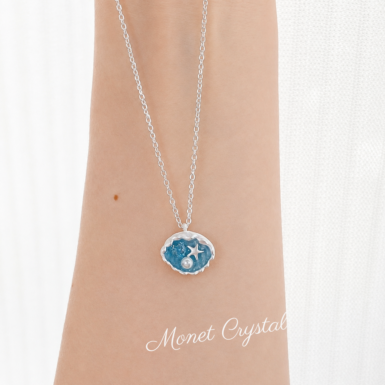 “Summer Wish” S925 Sterling Silver Blue Shell Star & Pearl Necklace