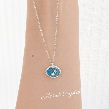 “Summer Wish” S925 Sterling Silver Blue Shell Star & Pearl Necklace