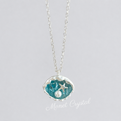 “Summer Wish” S925 Sterling Silver Blue Shell Star & Pearl Necklace
