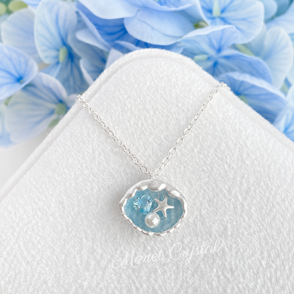 “Summer Wish” S925 Sterling Silver Blue Shell Star & Pearl Necklace