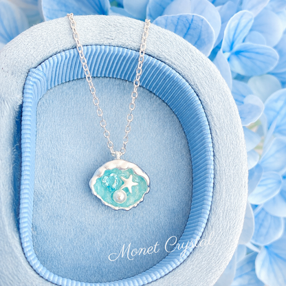 “Summer Wish” S925 Sterling Silver Blue Shell Star & Pearl Necklace