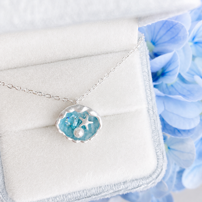 “Summer Wish” S925 Sterling Silver Blue Shell Star & Pearl Necklace