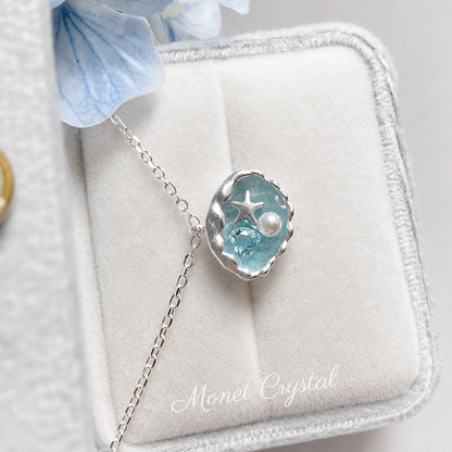 “Summer Wish” S925 Sterling Silver Blue Shell Star & Pearl Necklace