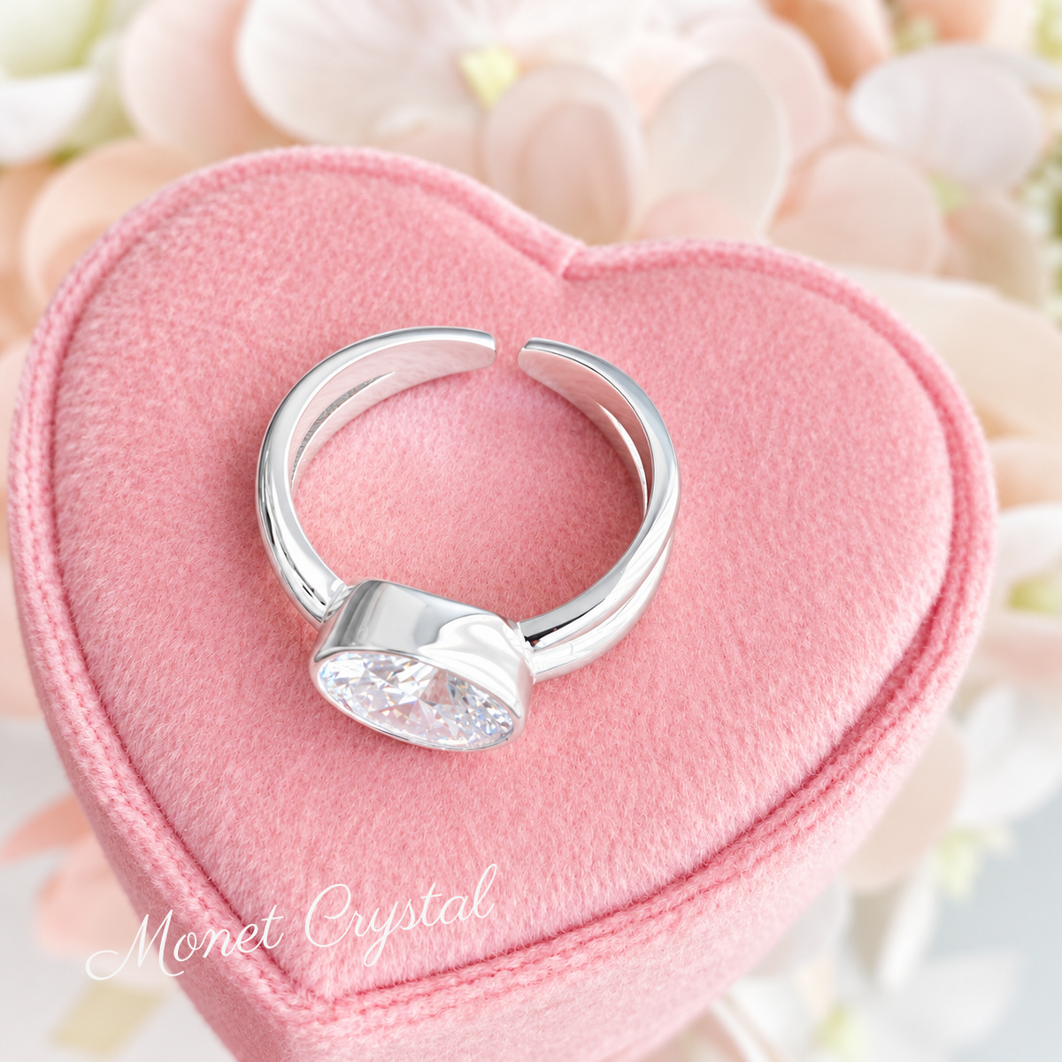 “Sunday Best” S925 Sterling Silver Oval Zircon Adjustable Ring