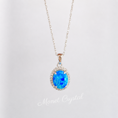 “Sunday Light” S925 Sterling Silver Oval Opal Zircon Necklace