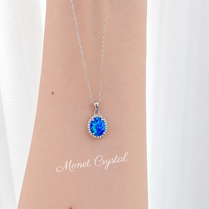 “Sunday Light” S925 Sterling Silver Oval Opal Zircon Necklace