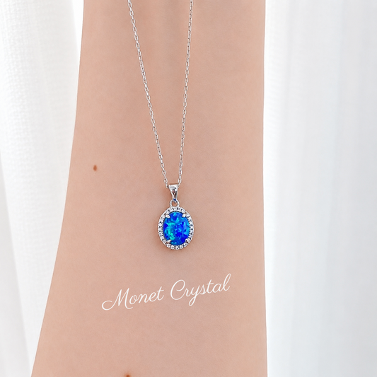 “Sunday Light” S925 Sterling Silver Oval Opal Zircon Necklace