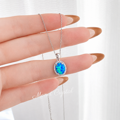 “Sunday Light” S925 Sterling Silver Oval Opal Zircon Necklace