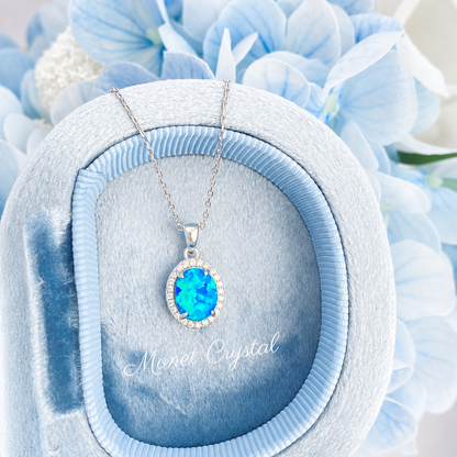 “Sunday Light” S925 Sterling Silver Oval Opal Zircon Necklace
