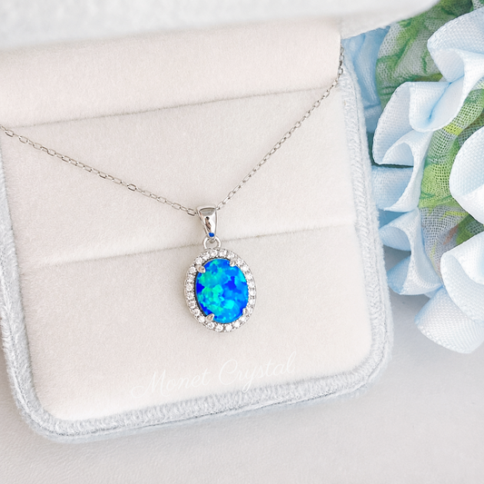 “Sunday Light” S925 Sterling Silver Oval Opal Zircon Necklace