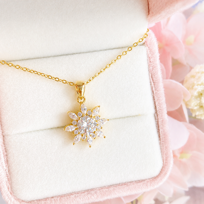 “Sunflare Bloom” 14K Gold Plated Brass 1CT Moissanite Sunflower Necklace
