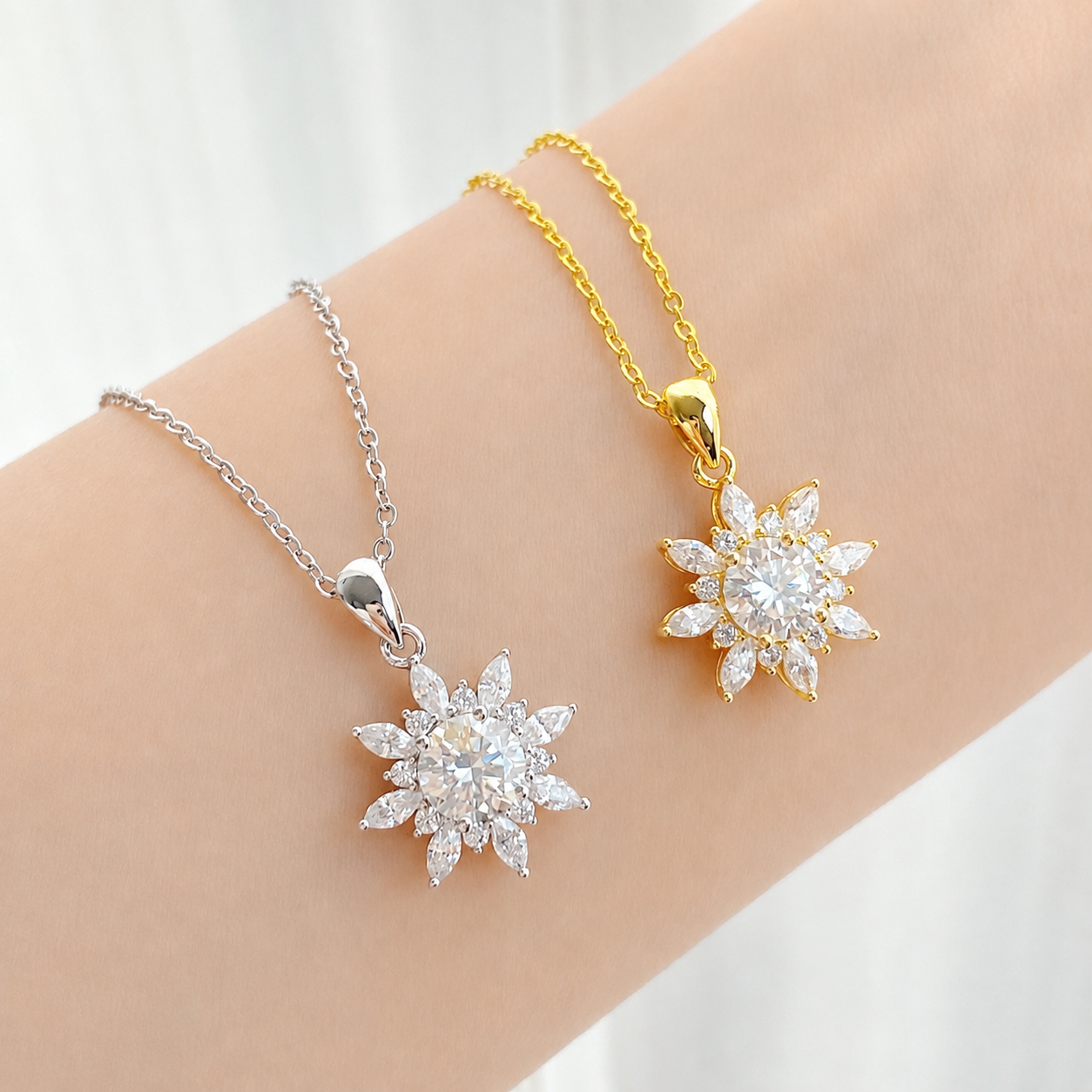 “Sunflare Bloom” 14K Gold Plated Brass 1CT Moissanite Sunflower Necklace