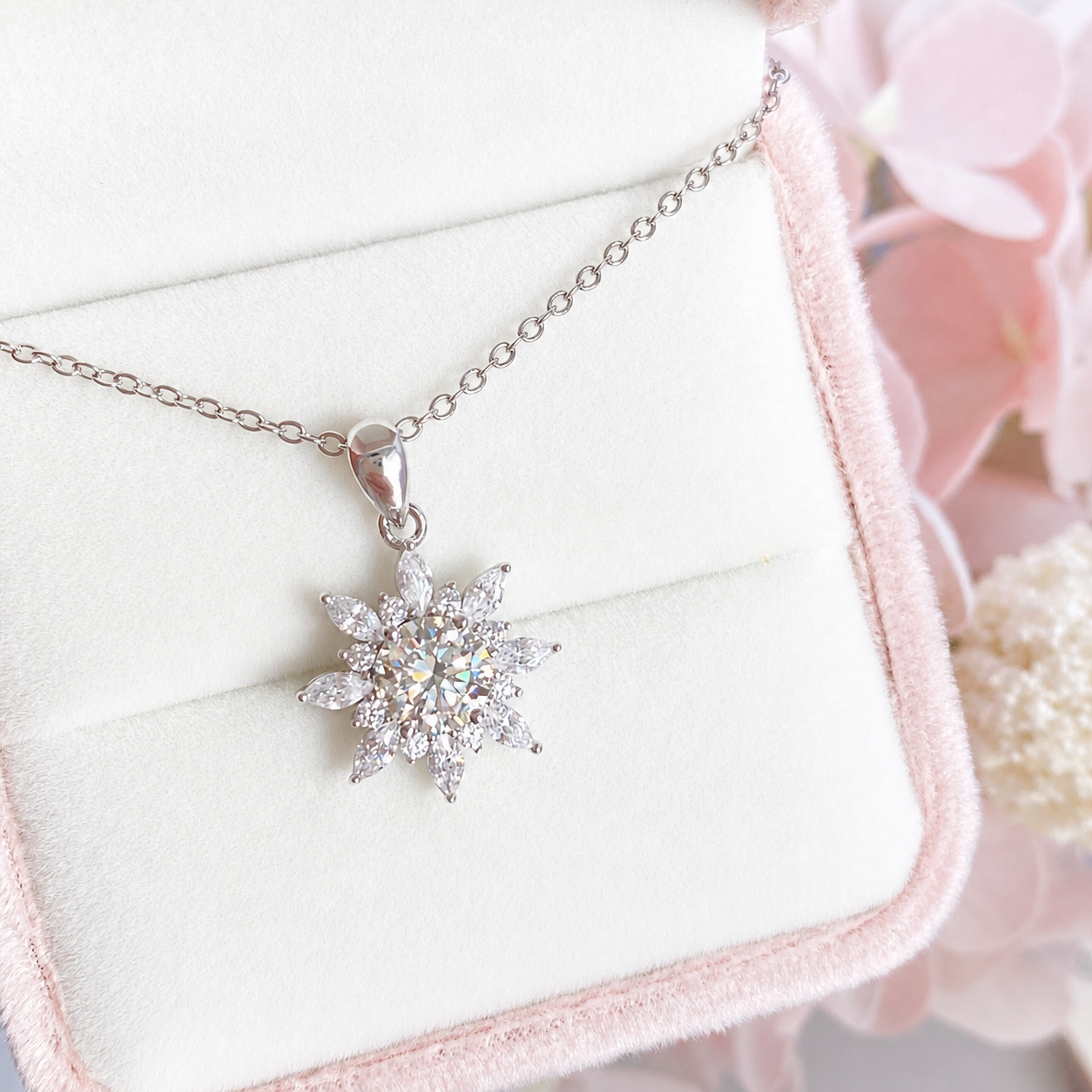 “Sunflare Bloom” 14K Gold Plated Brass 1CT Moissanite Sunflower Necklace