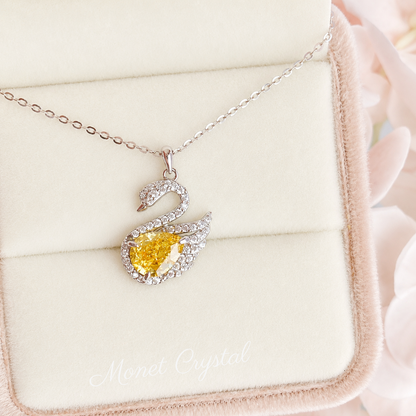 “Swan Lake” S925 Sterling Silver Yellow Pear-Cut Swan Necklace