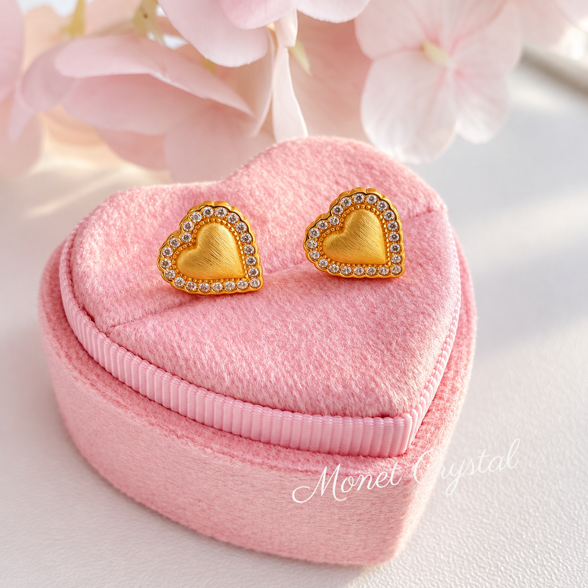 “Tender Heart” S925 Sterling Silver 5A Zircon Brushed Heart Stud Earrings