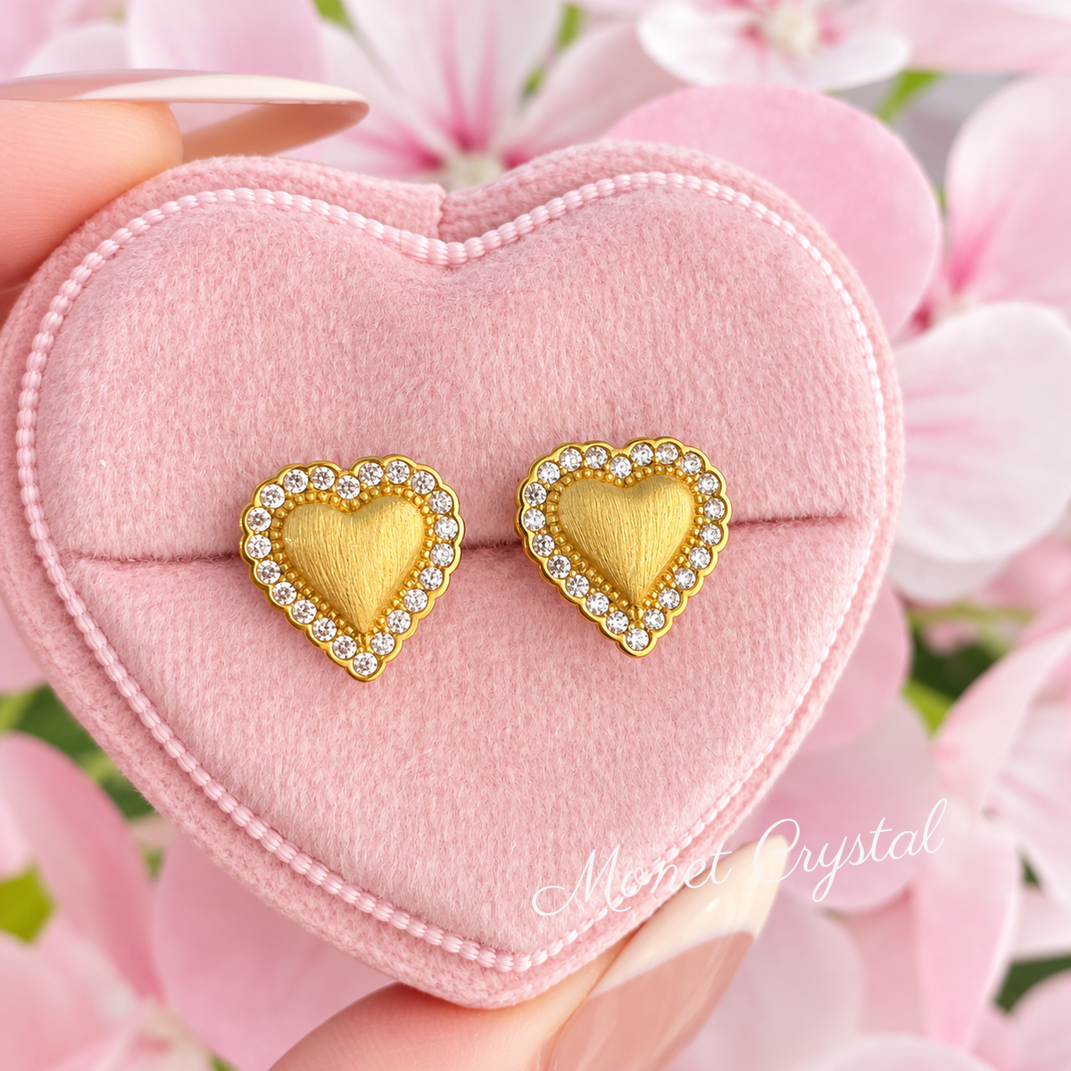 “Tender Heart” S925 Sterling Silver 5A Zircon Brushed Heart Stud Earrings