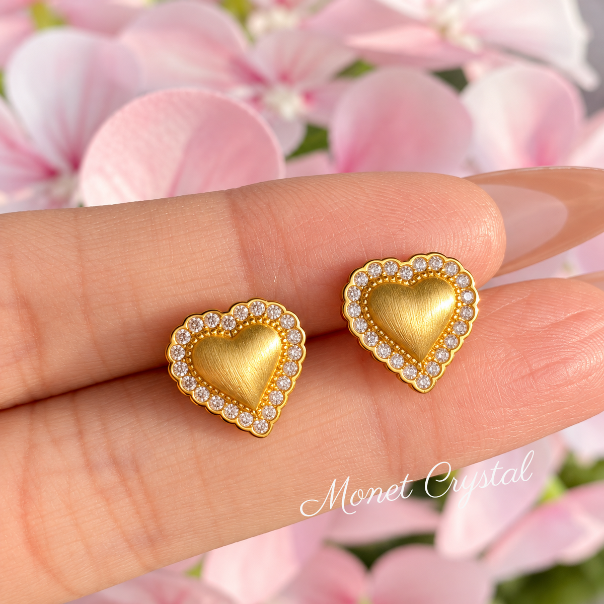 “Tender Heart” S925 Sterling Silver 5A Zircon Brushed Heart Stud Earrings