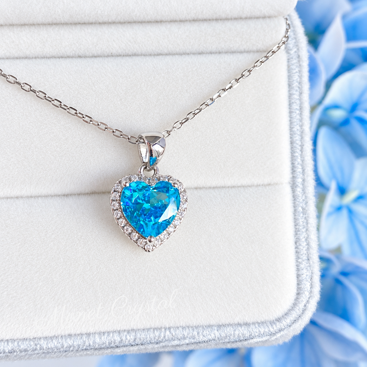 “True Blue” S925 Sterling Silver Blue Heart High Carbon Diamond Necklace