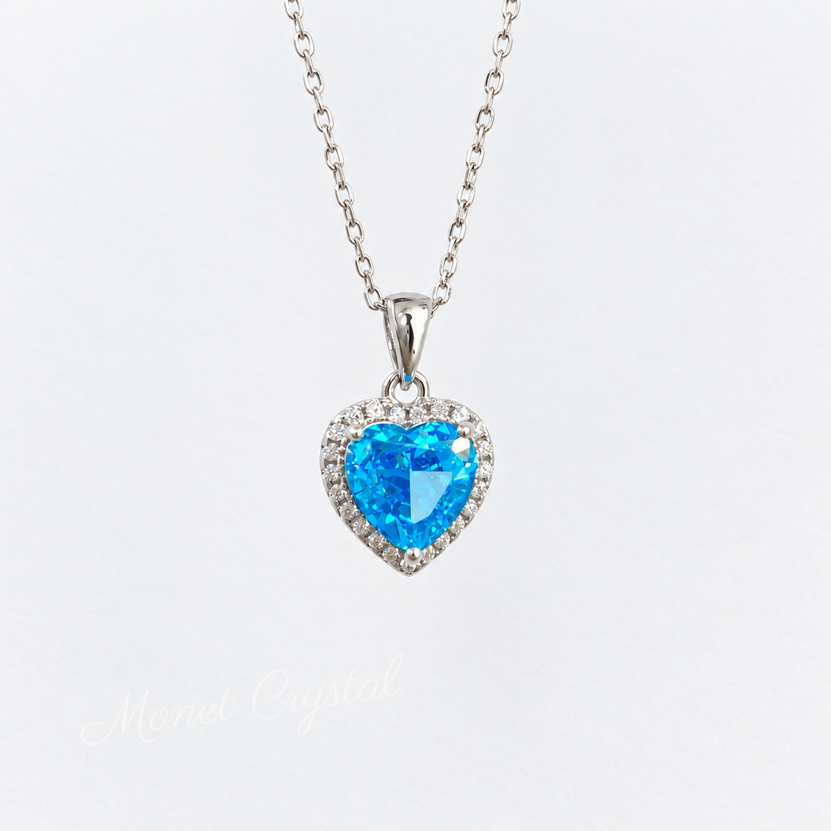 “True Blue” S925 Sterling Silver Blue Heart High Carbon Diamond Necklace