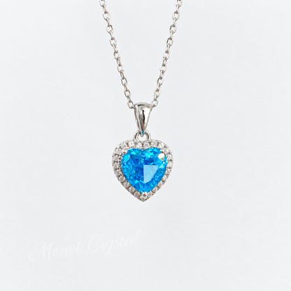 “True Blue” S925 Sterling Silver Blue Heart High Carbon Diamond Necklace