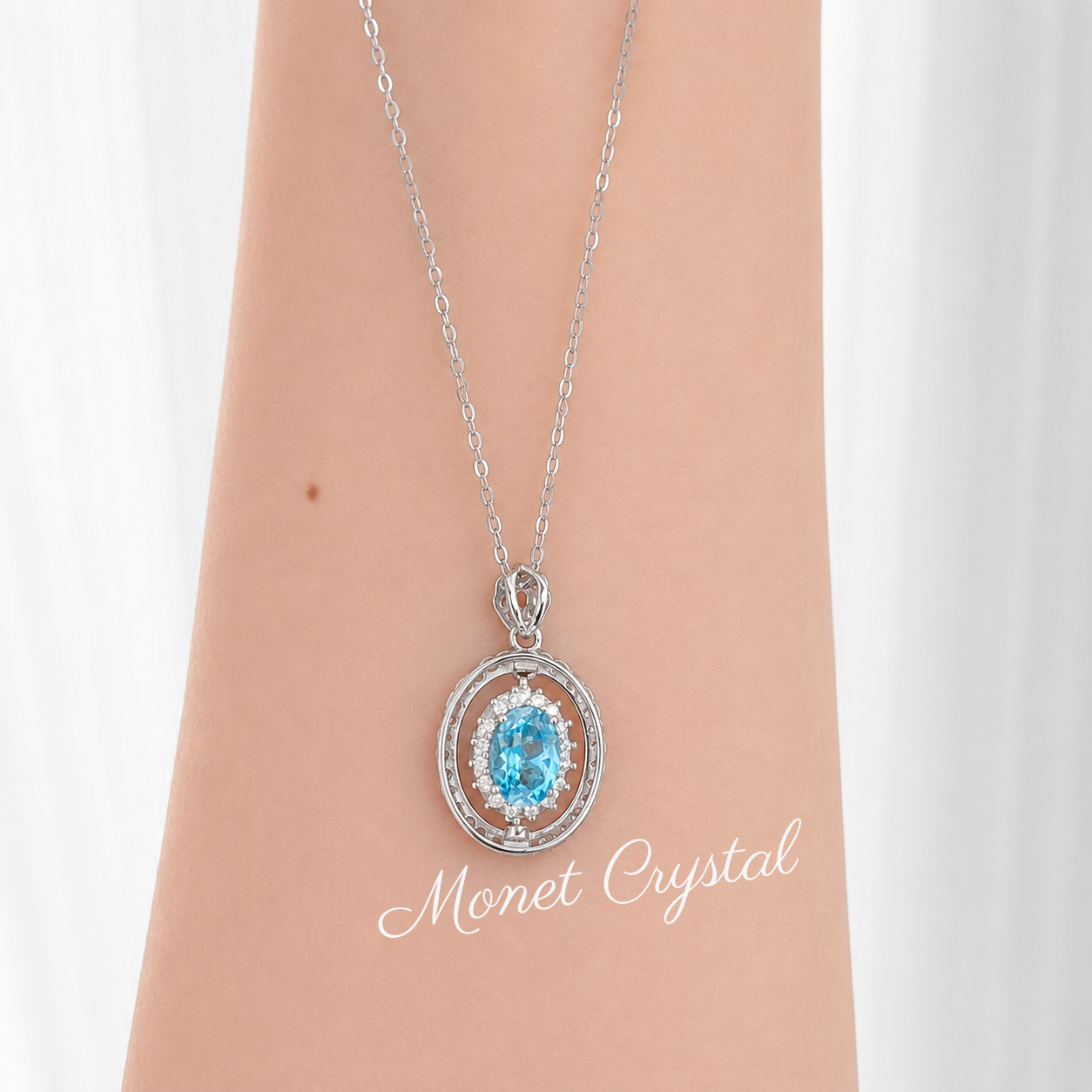 “Turning Point” S925 Sterling Silver Topaz Rotating Pendant Necklace