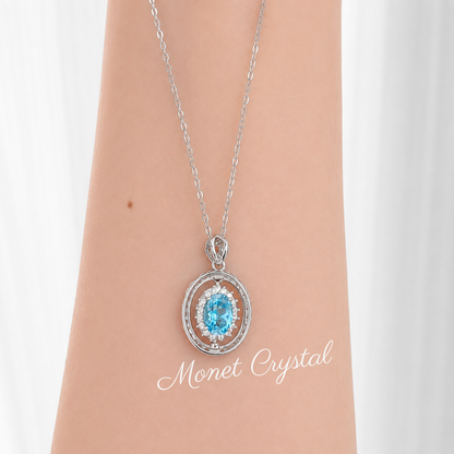 “Turning Point” S925 Sterling Silver Topaz Rotating Pendant Necklace