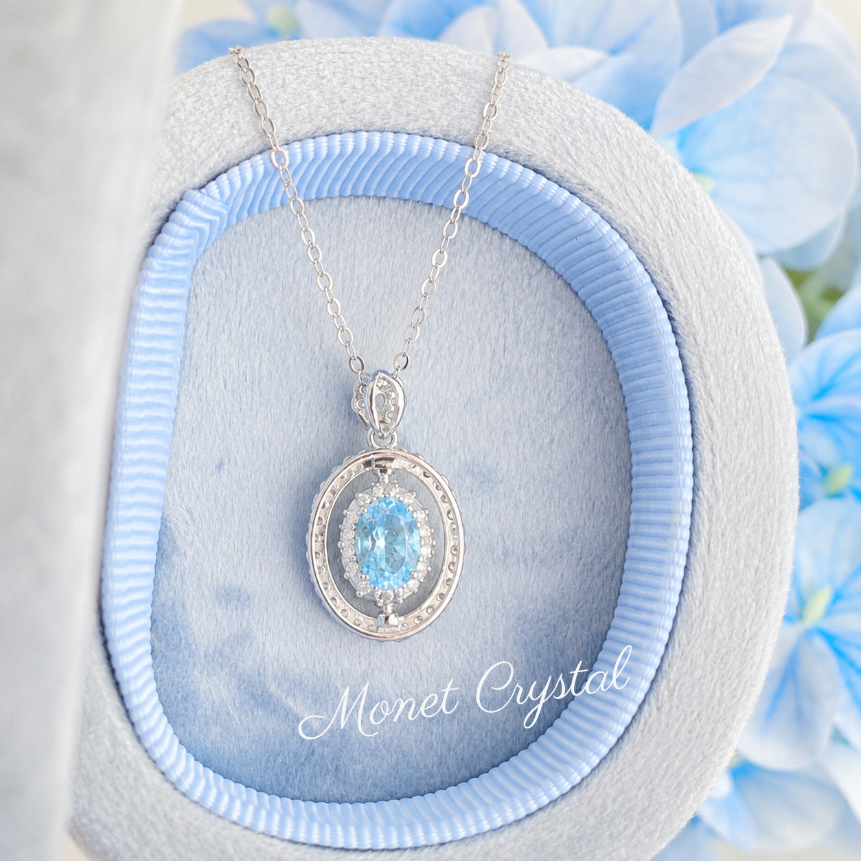 “Turning Point” S925 Sterling Silver Topaz Rotating Pendant Necklace