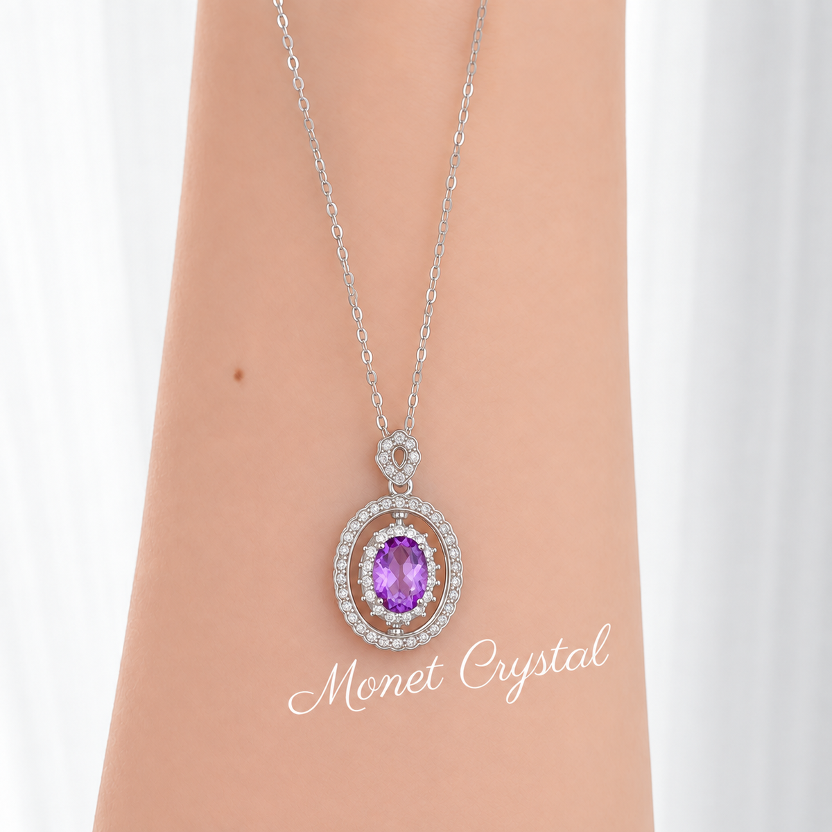 “Turning Point” S925 Sterling Silver Topaz & Amethyst Rotating Pendant Necklace