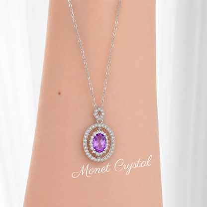 “Turning Point” S925 Sterling Silver Topaz & Amethyst Rotating Pendant Necklace