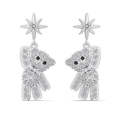 Twilight Teddy – S925 Silber &amp; Gold Teddybär Ohrstecker mit CZ 