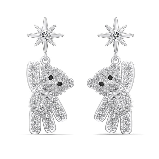 Twilight Teddy – S925 Silver & Gold Teddy Bear Stud Earrings with CZ