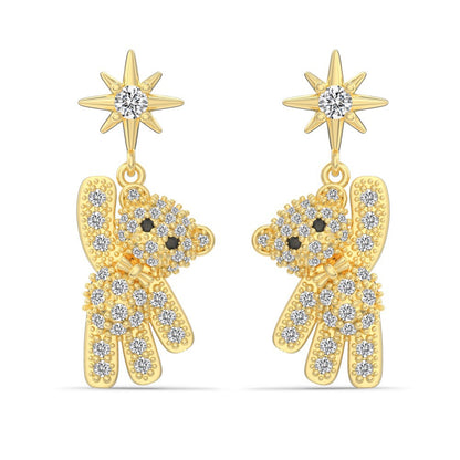 Twilight Teddy – S925 Silber &amp; Gold Teddybär Ohrstecker mit CZ 