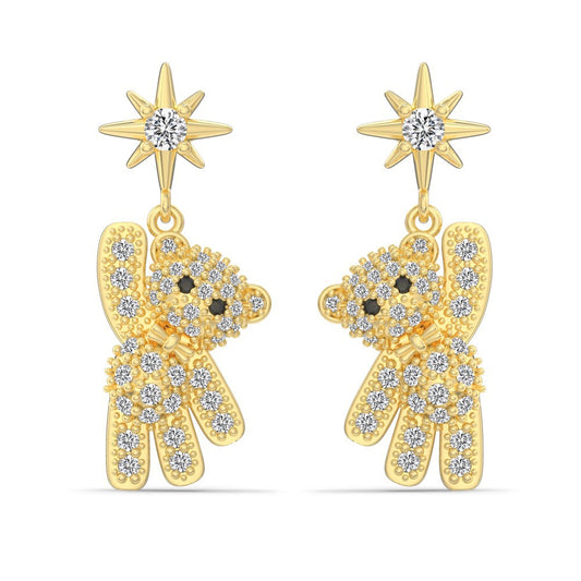 Twilight Teddy – S925 Silver & Gold Teddy Bear Stud Earrings with CZ