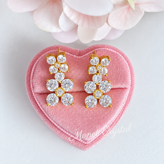 “Twin Blossoms” S925 Sterling Silver Floral Drop Earrings