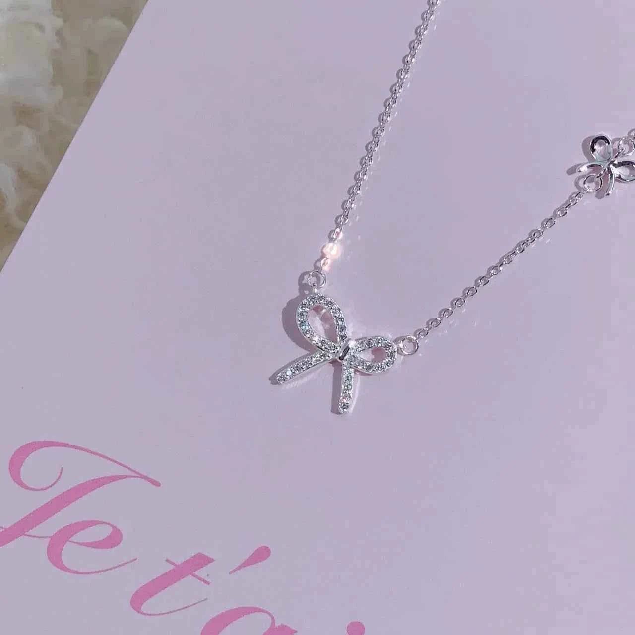 "Ultra-Glam Bow" 925 Sterling Silver Bow Necklace with 5A Zircon – Luxe, Dainty, Statement