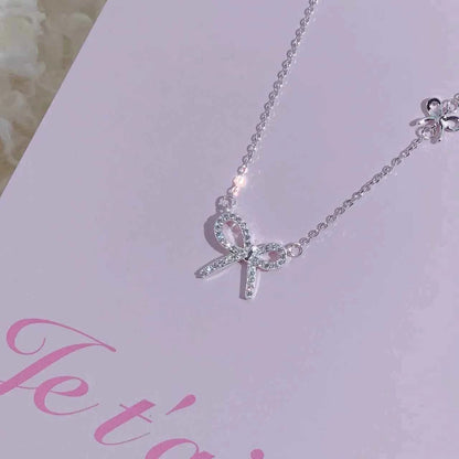 "Ultra-Glam Bow" 925 Sterling Silver Bow Necklace with 5A Zircon – Luxe, Dainty, Statement