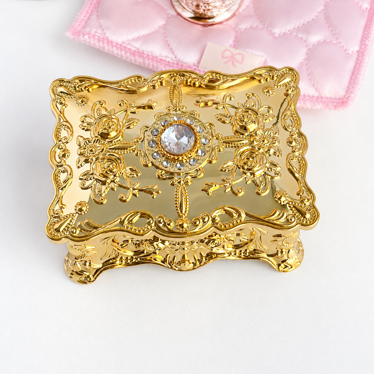 Versailles Rose Palace Jewelry Box – Vintage Enamel & Rhinestone Trinket Case